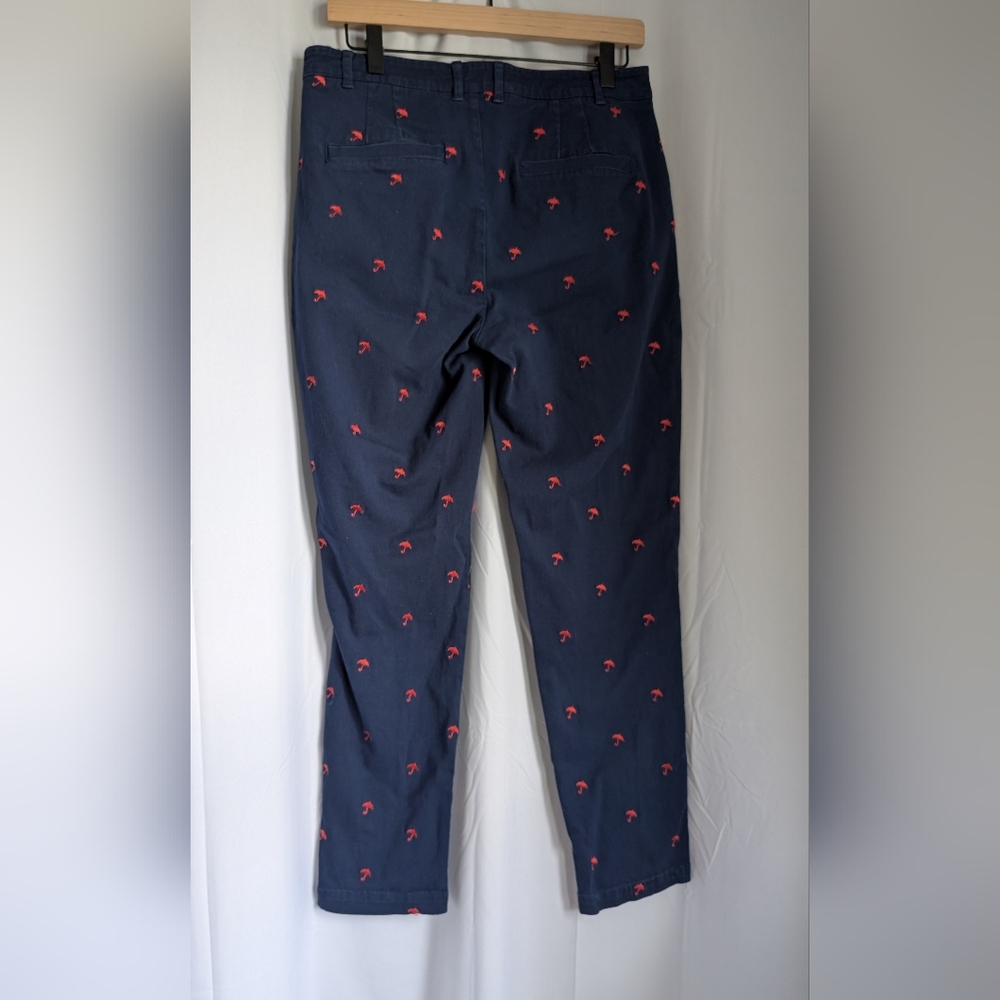 Modcloth Navy Chino Slim Pants w/ Pink Umbrella Embroidered Pattern Workwear 10 - Picture 5 of 8